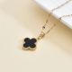 Black Four Leaf Clover Flower Pendant Necklace