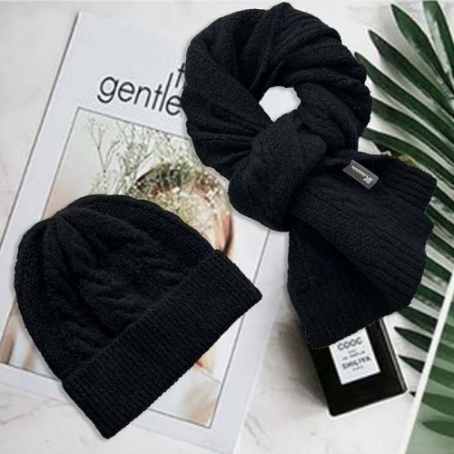 Black Knit Cap & Scarf Set